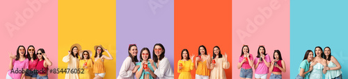 Set of happy young women on...