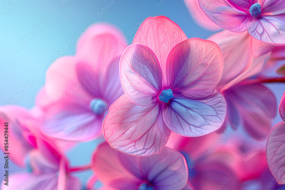 A close up of a pink flower with a blue center A close up of a pink flower with a blue center