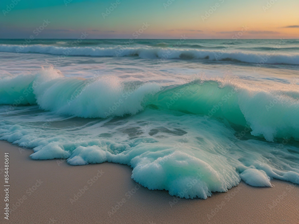 Sea foam on the beach at sunset Sea foam on the beach at sunset