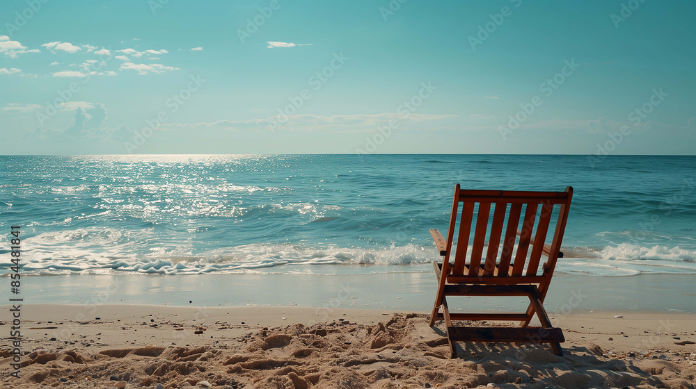 Positioned on the sandy beach, the chair provides a peaceful spot to relax Positioned on the sandy beach, the chair provides a peaceful spot to relax