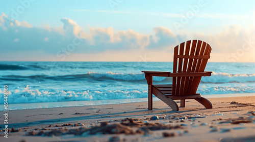 Chair on the beach offers a front-row seat to the tranquil seascape photo