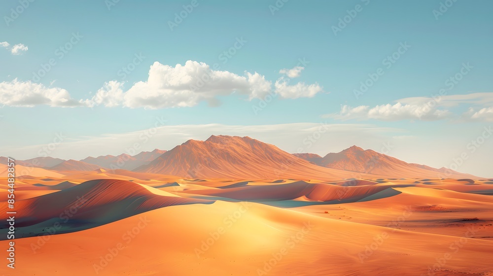 Fototapeta premium Realistic desert landscape. Beautiful view on realistic sand dunes. Made with generative ai