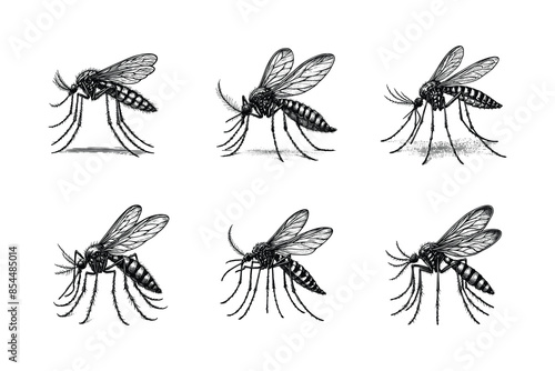 Vintage engraving isolated mosquito set ink sketch. black and white engrave isolated mosquito illustration