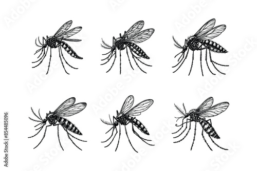 Vintage engraving isolated mosquito set ink sketch. black and white engrave isolated mosquito illustration