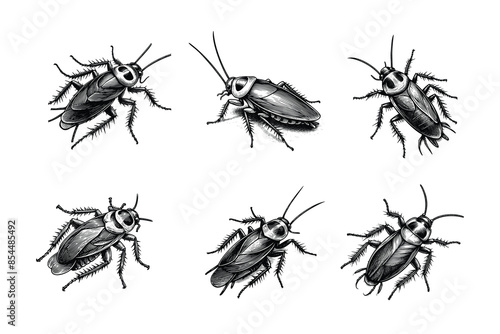 Vintage engraving isolated cockroach set ink sketch. black and white engrave isolated cockroach illustration