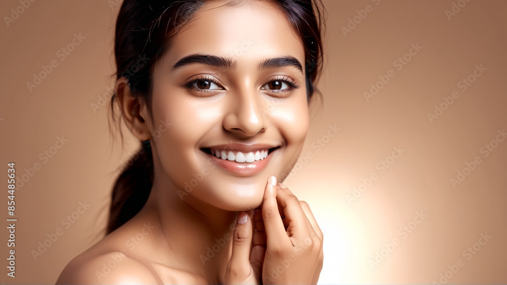 Woman smiling while touching her flawless glowy skin with copy space for your advertisement, skincare
Woman smiling while touching her flawless glowy skin with copy space for your advertisement, skincare
