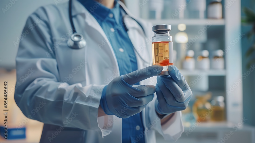 Doctor showcasing a virus vaccine jar, emphasizing progress in antiviral immunization Doctor showcasing a virus vaccine jar, emphasizing progress in antiviral immunization