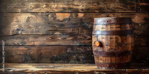 Wooden Barrel on Rustic Wooden Background