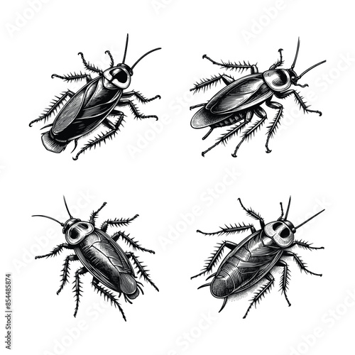 Vintage engraving isolated cockroach set ink sketch. black and white engrave isolated cockroach illustration