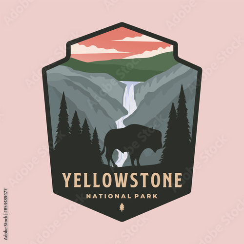 yellowstone national park logo vector illustration design, template in emblem sticker patch style