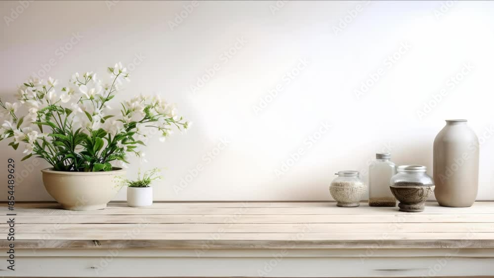 White bathroom with blurred background and empty wooden table for product display. Concept White Bathroom Decor, Product Display, Wooden Table, Blurred Background, Interior Design White bathroom with blurred background and empty wooden table for product display. Concept White Bathroom Decor, Product Display, Wooden Table, Blurred Background, Interior Design