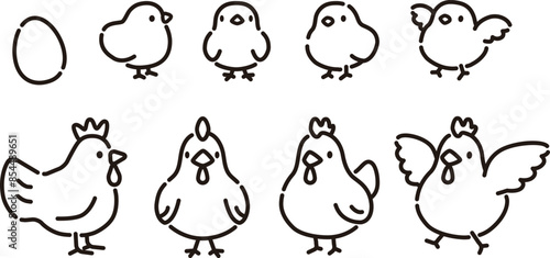 シンプルでかわいい鶏とひよこのイラストセット