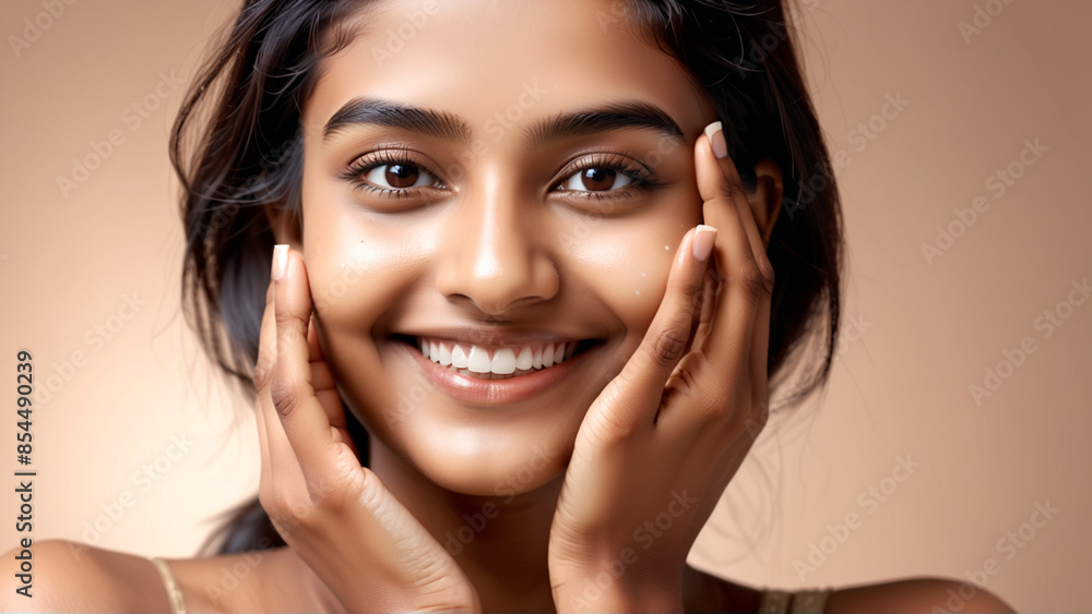 Woman smiling while touching her flawless glowy skin with copy space for your advertisement, skincare
Woman smiling while touching her flawless glowy skin with copy space for your advertisement, skincare