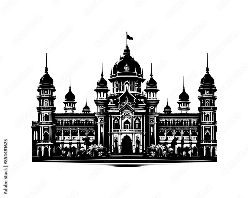 Fototapeta premium islamic palace silhouette - black on white background