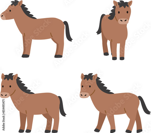 シンプルでかわいい馬のイラストセット