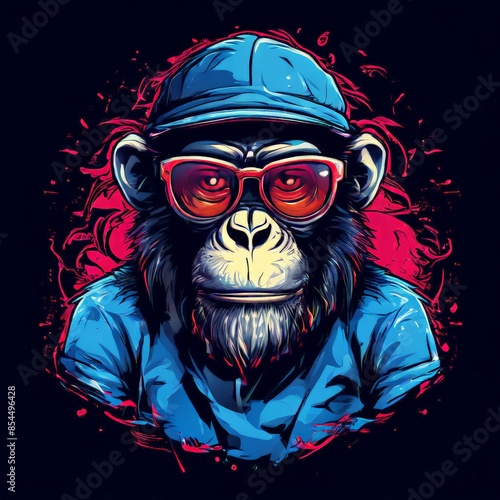 Music fan hipster monkey in headphone.