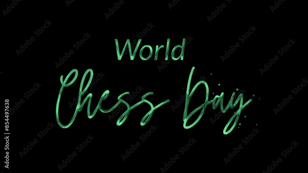Elegant 4K World Chess Day text animation with green ink droplets forming flowing calligraphy. Glowing effect, transparent background, perfect for celebratory events.
Elegant 4K World Chess Day text animation with green ink droplets forming flowing calligraphy. Glowing effect, transparent background, perfect for celebratory events.
