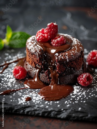 Close up of a chocolate lava cake