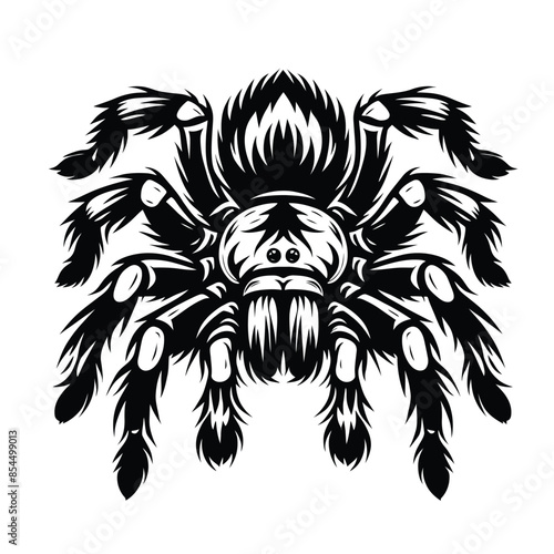 spider tarantula logo mascot in black and white silhouette