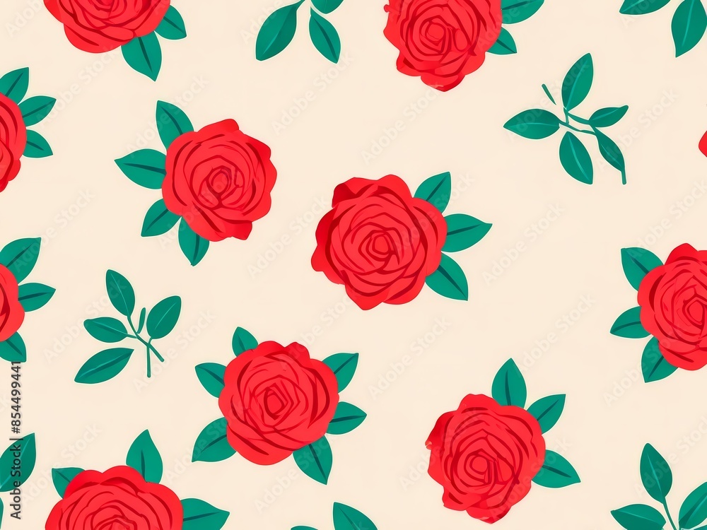 Red roses pattern on beige background Anime style illustration, anime flat art, anime background Red roses pattern on beige background Anime style illustration, anime flat art, anime background