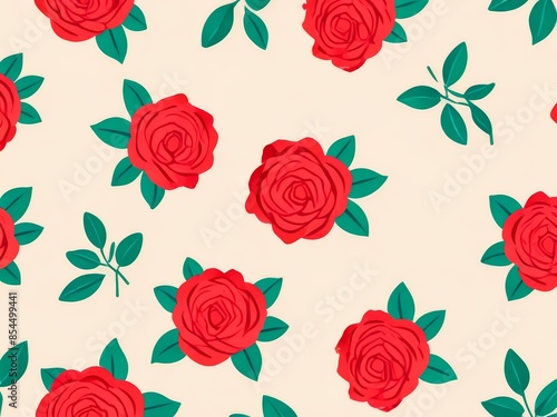 Red roses pattern on beige background Anime style illustration, anime flat art, anime background