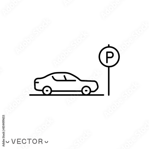 Car parking icon, linear thin line symbol isolated on white background, editable stroke eps 10 vector illustration