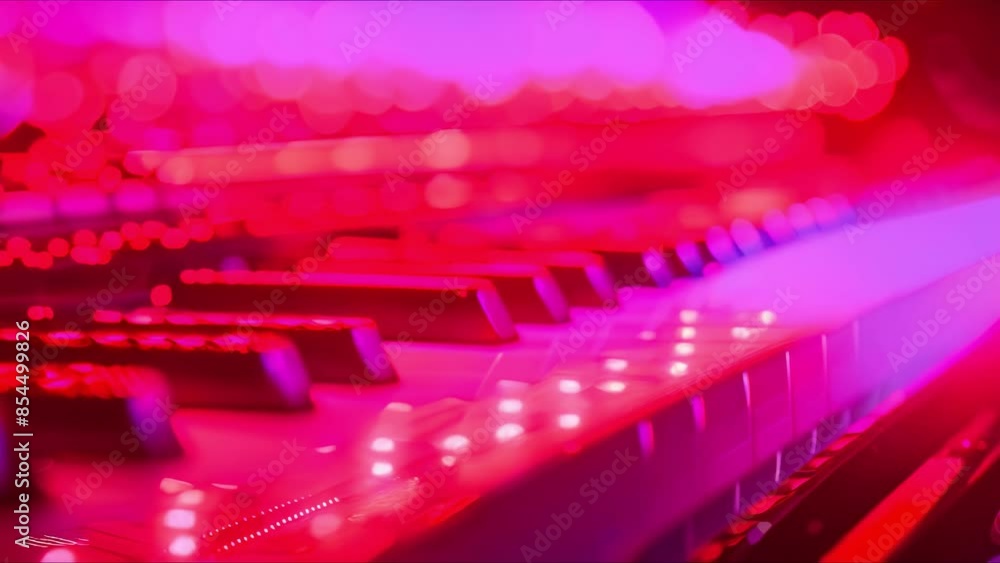 An Energetic Concert Atmosphere with a Beautifully Lit Piano Keyboard. Concept Music Performance, Piano Keyboard, Concert Lighting, Energetic Atmosphere, Musical Instruments An Energetic Concert Atmosphere with a Beautifully Lit Piano Keyboard. Concept Music Performance, Piano Keyboard, Concert Lighting, Energetic Atmosphere, Musical Instruments
