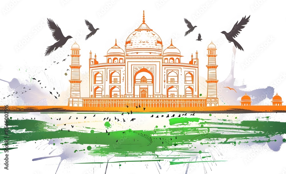 vector illustration of the Indian flag with taj mahal, Independence Day ...