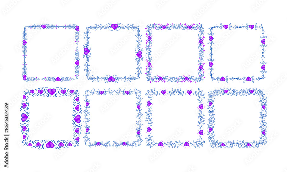 Hand drawn flat design hearts border and frame collection Hand drawn flat design hearts border and frame collection