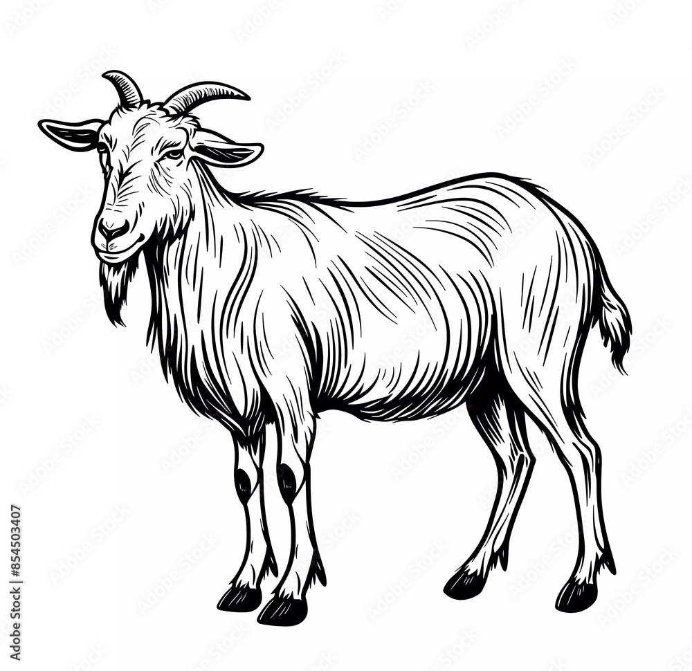 illustration of goat, vector black and white drawing on solid background illustration of goat, vector black and white drawing on solid background