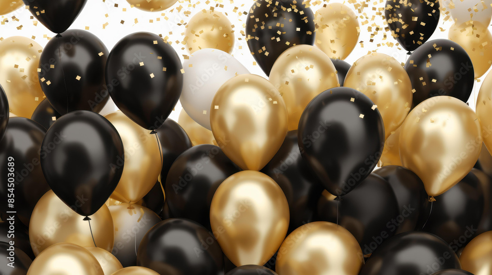 Vibrant party balloon decoration background in beige, black, and gold glitter colors, ideal for birthdays, weddings, and anniversaries. Vibrant party balloon decoration background in beige, black, and gold glitter colors, ideal for birthdays, weddings, and anniversaries.