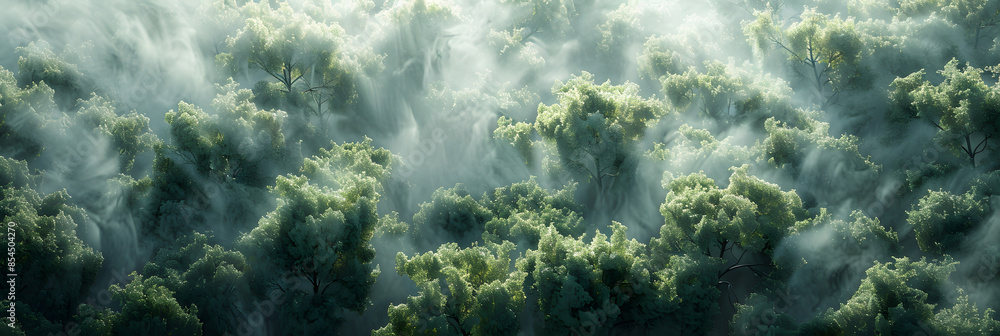 A green forest with fog A green forest with fog