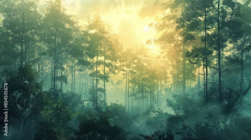 High resolution background illustration of a serene forest scene