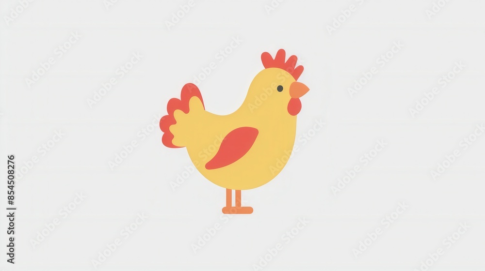 A simple cartoon illustration of a yellow chicken with red accents on a white background. A simple cartoon illustration of a yellow chicken with red accents on a white background.