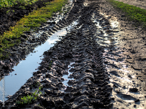 Obraz na płótnie A muddy puddle on a dirt road w salonie
