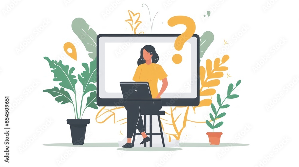 Woman in a Computer Screen with a Question Mark Woman in a Computer Screen with a Question Mark