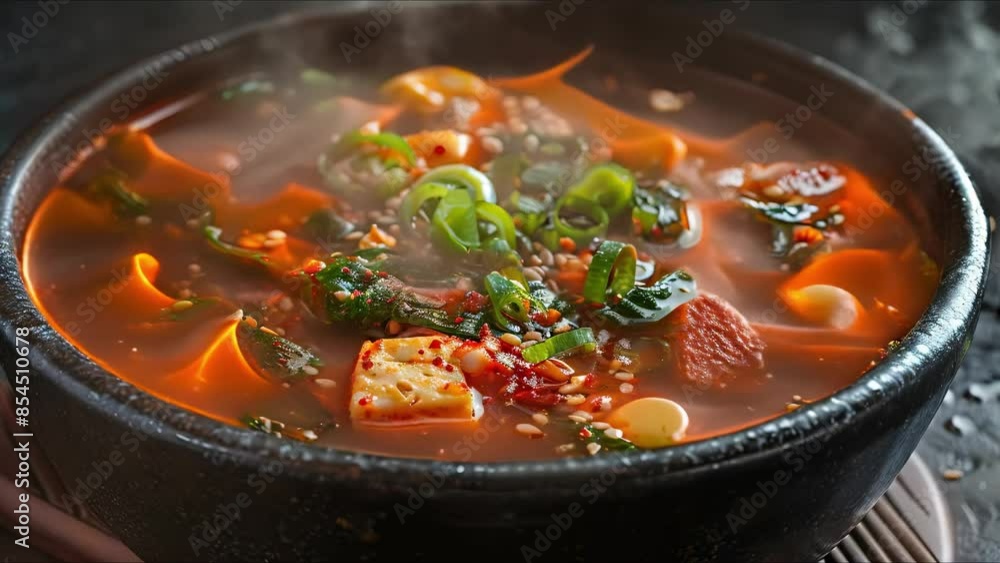 Capturing the Spicy Culinary Goodness of Korean Pork Bone Soup. Concept Korean Cuisine, Spicy Flavors, Pork Bone Soup Recipe, Food Photography, Garnishes and Ingredients Capturing the Spicy Culinary Goodness of Korean Pork Bone Soup. Concept Korean Cuisine, Spicy Flavors, Pork Bone Soup Recipe, Food Photography, Garnishes and Ingredients