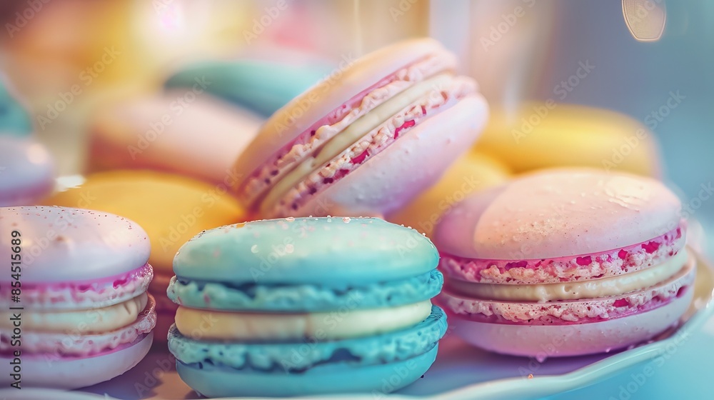 Close up of colorful macaroons in a french bakery Close up of colorful macaroons in a french bakery