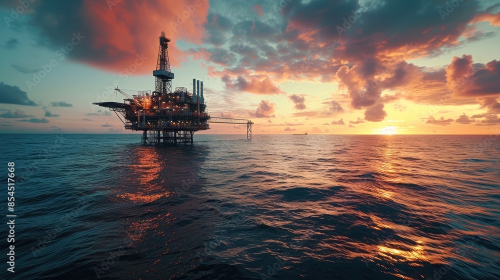 Oil Rig at Sunset on a Calm Sea Oil Rig at Sunset on a Calm Sea