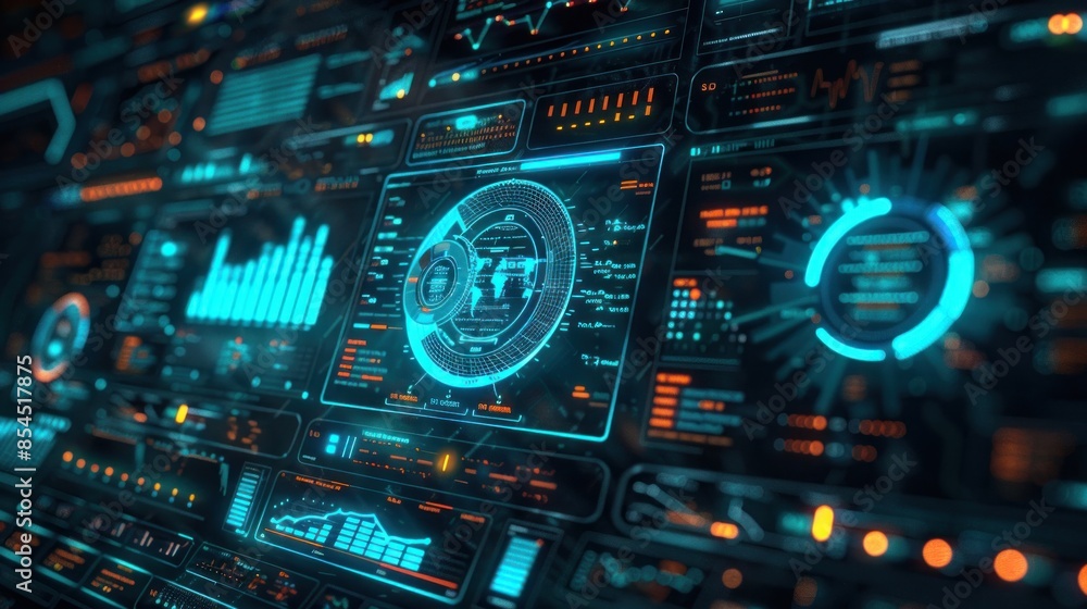 Futuristic Digital Interface with Data Displays Futuristic Digital Interface with Data Displays
