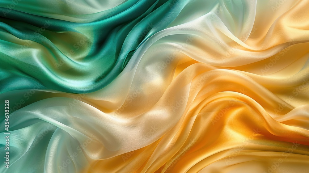 Obraz premium Abstract Draped Silk Fabric with Green and Yellow Color Gradient