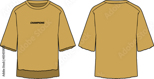 Short sleeve oversize sweatshirt t-shirt design flat sketch Illustration, boxy T-Shirt sweater front and back view, winter shirt for Men and women. Winter outerwear