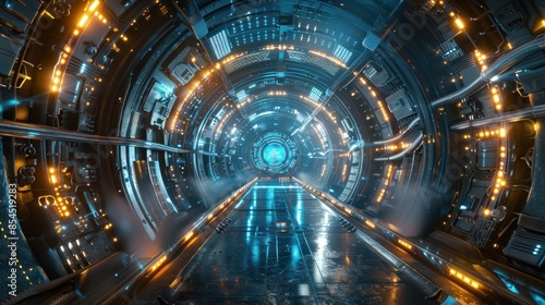 Futuristic Sci-Fi Tunnel with Glowing Lights © vixion