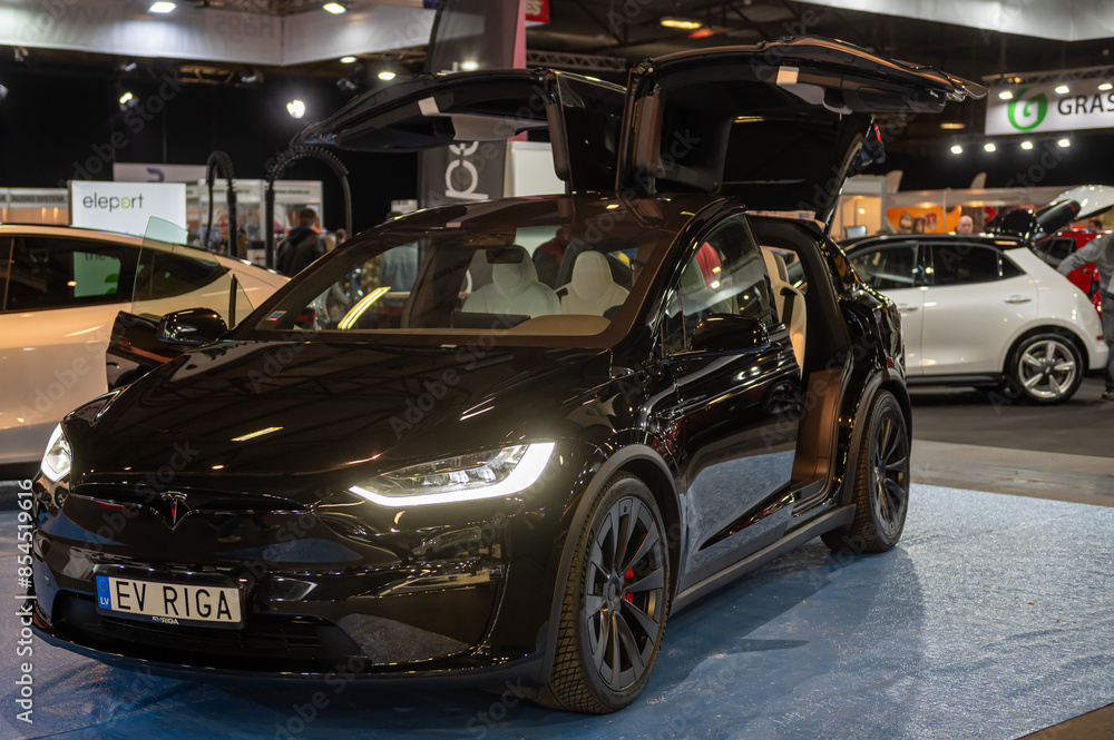 electric SUV Tesla Model X premiere at a motor show, 2024 model Stock ...