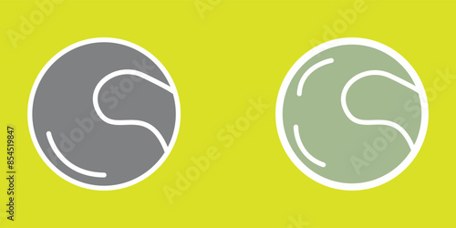 Tennis ball flat set icon with isolated on yellow background. Simple Tennis ball in flat style, web and mobile design. Sport equipment elements vector sign symbol. Vector illustration. Eps file 77.