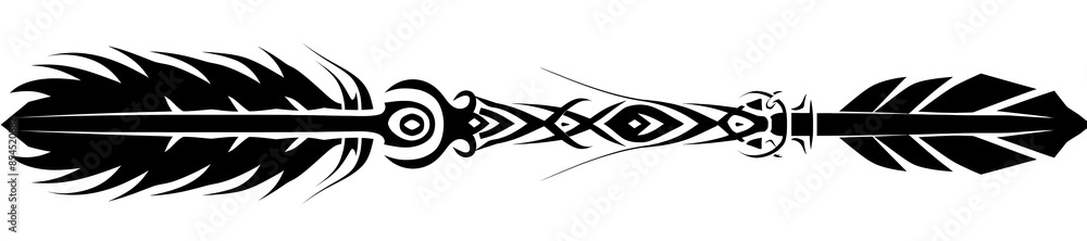 Simple Tribal Decorated Black Arrow on White Background Simple Tribal Decorated Black Arrow on White Background