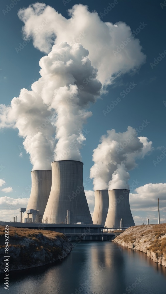 Rendering of a nuclear power plant with floating turbines and air coolers Rendering of a nuclear power plant with floating turbines and air coolers