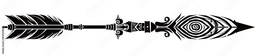 Minimalist Tribal Arrow with Spiral on White Background Minimalist Tribal Arrow with Spiral on White Background