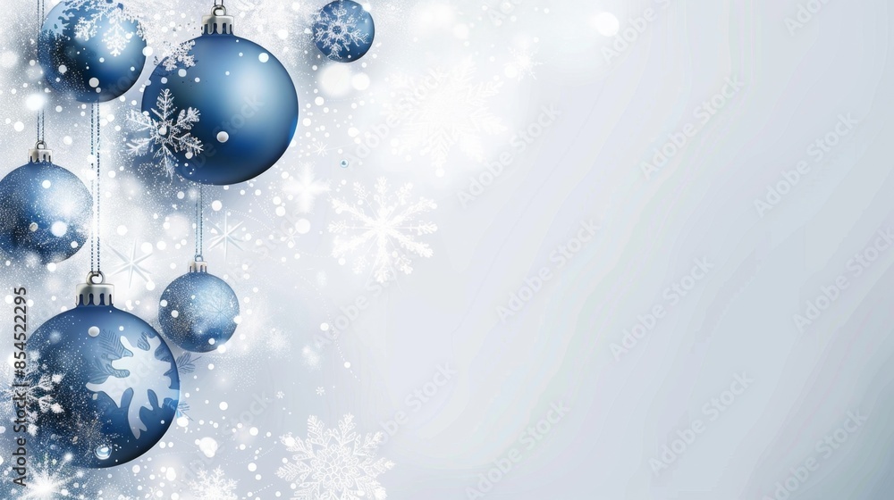 Elegant Blue Christmas Ornaments on Snowy Background, Generative AI Elegant Blue Christmas Ornaments on Snowy Background, Generative AI