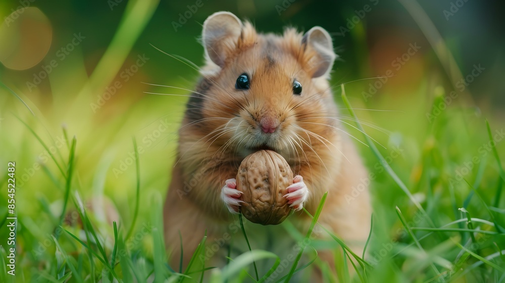 A hamster holding a nut against img A hamster holding a nut against img